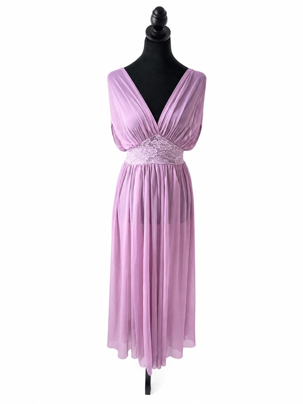 NWT Body Wrappers Lavender Chiffon Maxi Dress Open Back Size S